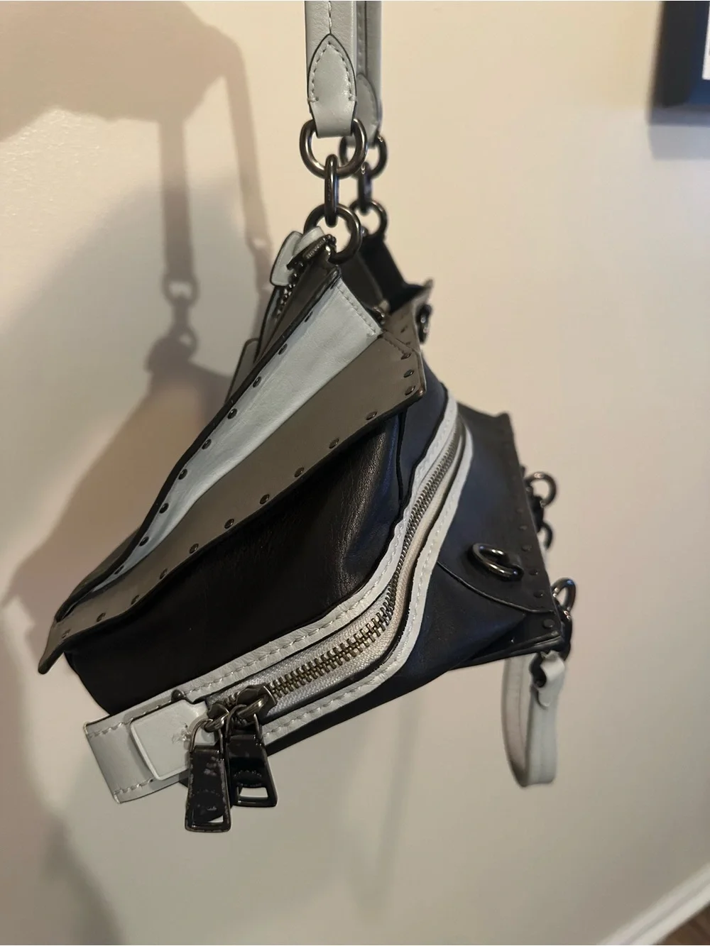 Coach Dreamer Blue and Gray Studded Leather Shoulder Bag